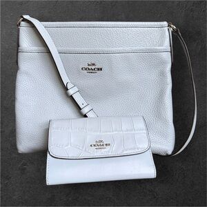 Coach Light Blue Leather Crossbody Bag Bundle w/ matching Coach Wallet